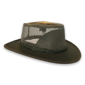 Leather Mesh Hat with Chin Strap