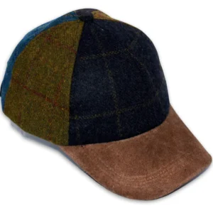 Patchwork Baseball Cap, Suede Peak & Adjustable Strap (Multi-coloured tweed)