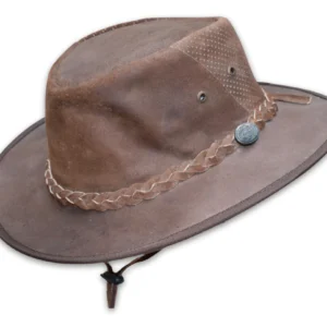 Australian Style Leather Hat W/ Rear Mesh Vented and Leather Strap
