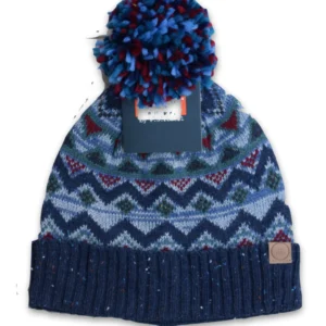 Mens Navy Mix Bobble Hat