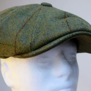 Light Green Check Baker Boy/ 8 Piece Cap