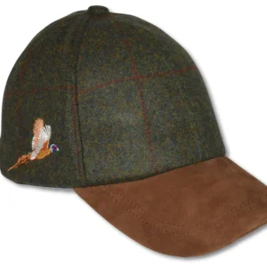 Flying Pheasant Olive Green Tweed mix Adjustable Strap, Leather Peak Baseball