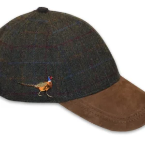 Tweed Baseball Cap with Pheasant Embroidery (One Size) Adjustable