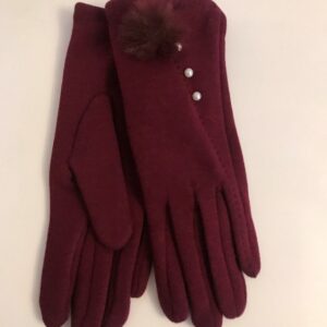 Gloves with pompom detail and pearls